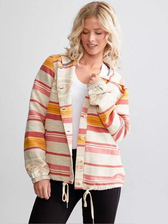 Pendleton Tops - Pendleton Women's Button Front Aztec Cotton Hoodie - Rose Bronze - Large